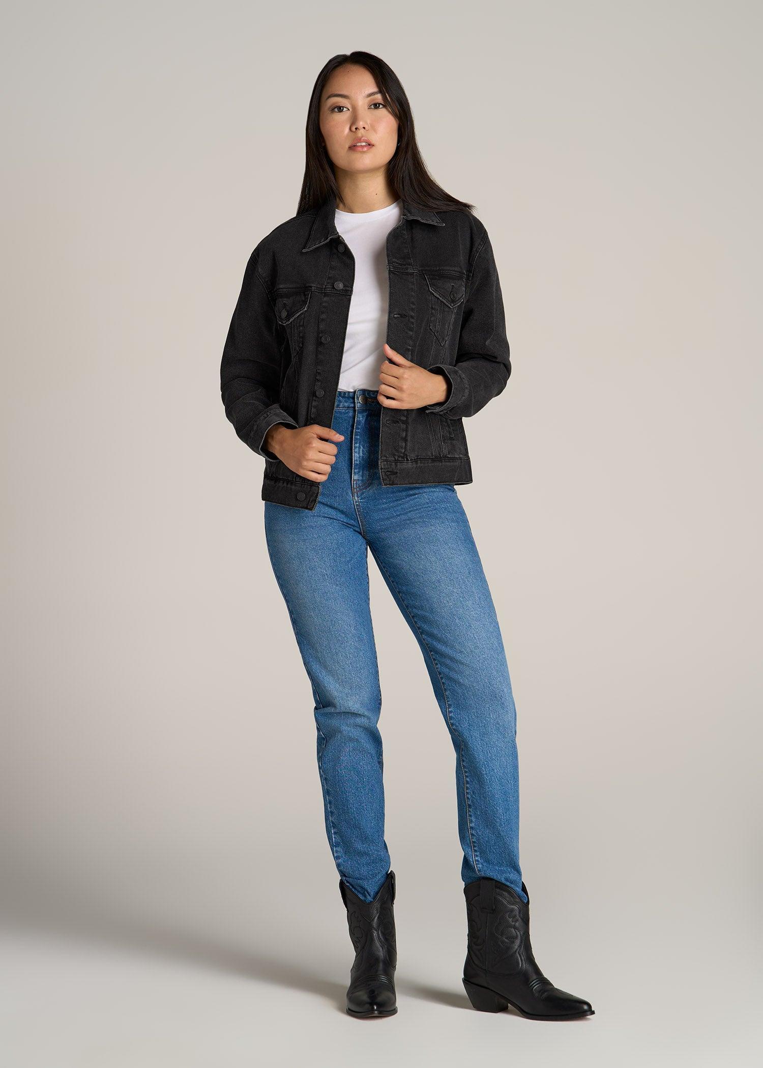 Women's Relaxed Tall Denim Jacket in Black Stone Wash Product Image