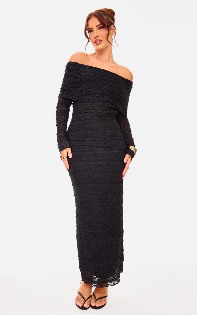 Black Textured Bardot Maxi Dress Product Image