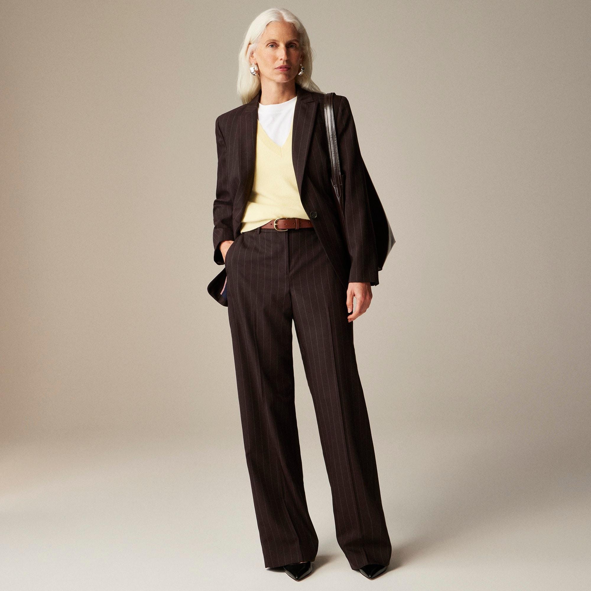 Collection full-length Sydney wide-leg pant in pinstripe wool blend Product Image