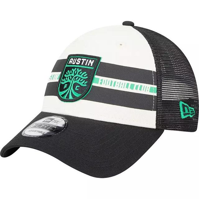 Mens New Era White Austin Fc Team Stripes 9FORTY Trucker Snapback Hat - White Product Image