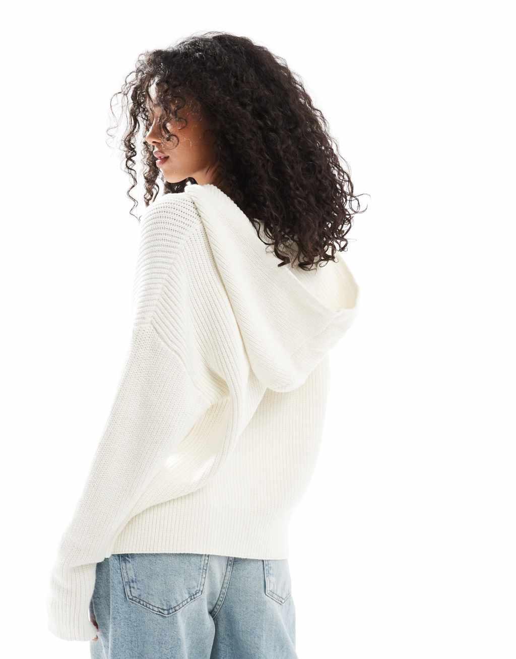 SNDYS premium cotton hooded button detail sweater in white product image