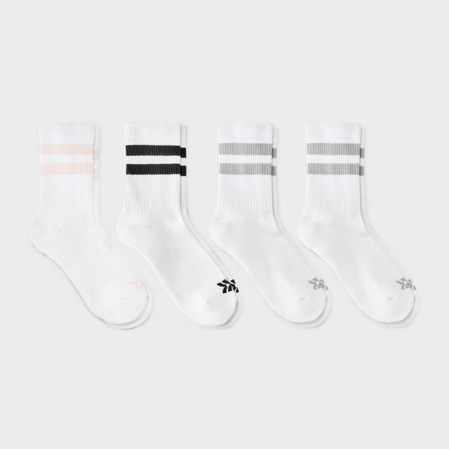 Womens Cushioned Striped Varsity 4pk Short Athletic Crew Socks - All In Motion White/Gray/Pink 4-10 Product Image