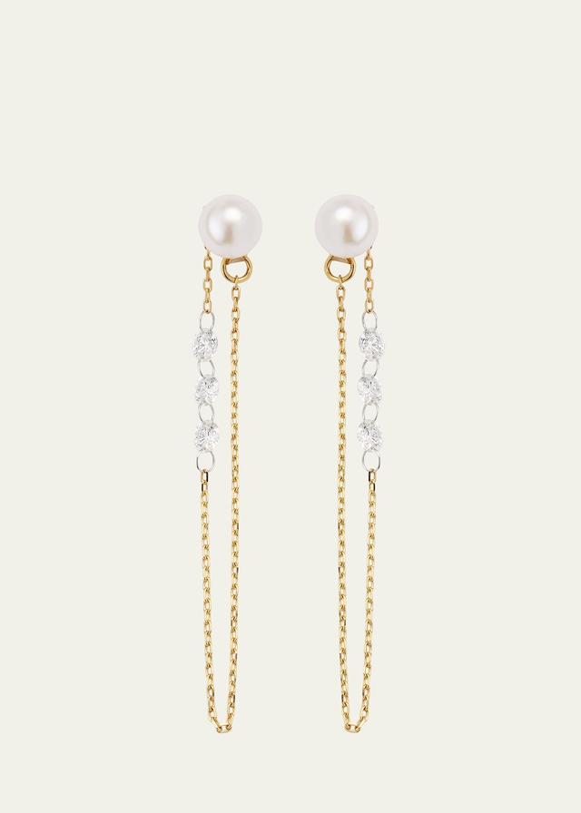 Mizuki - Diamond Drop Diamond, Pearl & Gold Earrings - Womens - Gold Multi Product Image