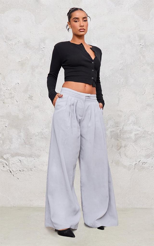 Grey Pintuck Detail Wide Leg Tailored Trousers Product Image