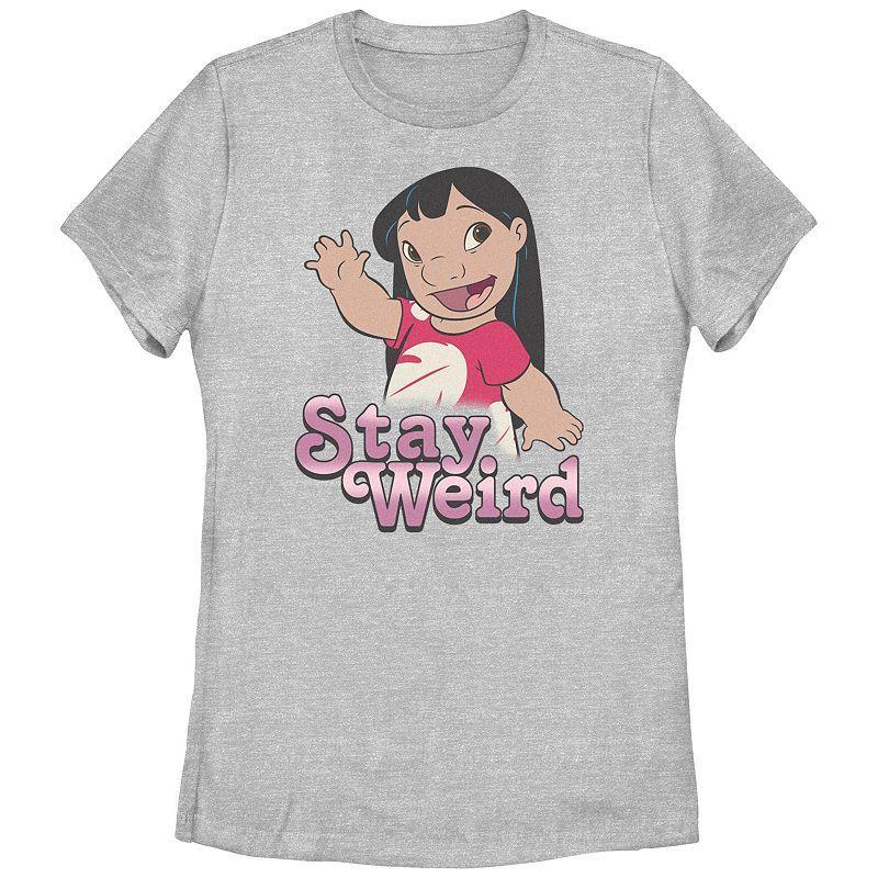 Disneys Lilo & Stitch Womens Lilo Stay Weird Tee, Girls Athletic Grey Product Image