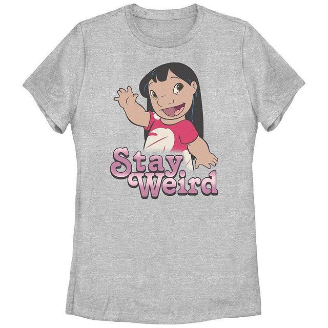 Disneys Lilo & Stitch Womens Lilo Stay Weird Tee, Girls Athletic Grey Product Image