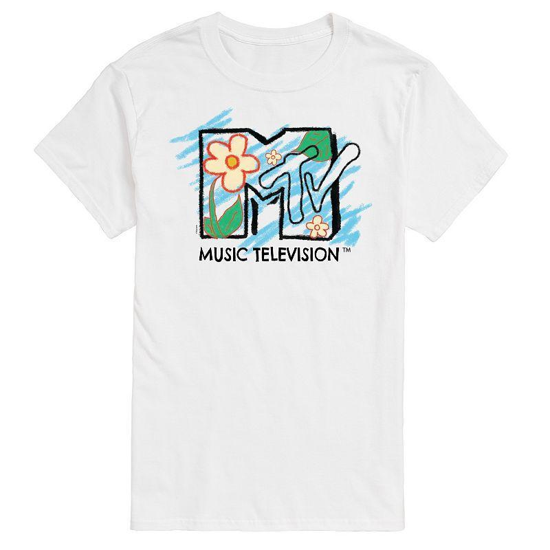 Mens MTV Sketchy Flowers Logo Graphic Tee White Product Image