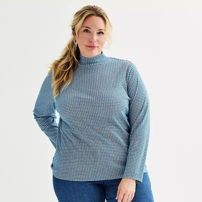 Plus Size Croft & Barrow Essential Long-Sleeve Mockneck Top, Womens Product Image