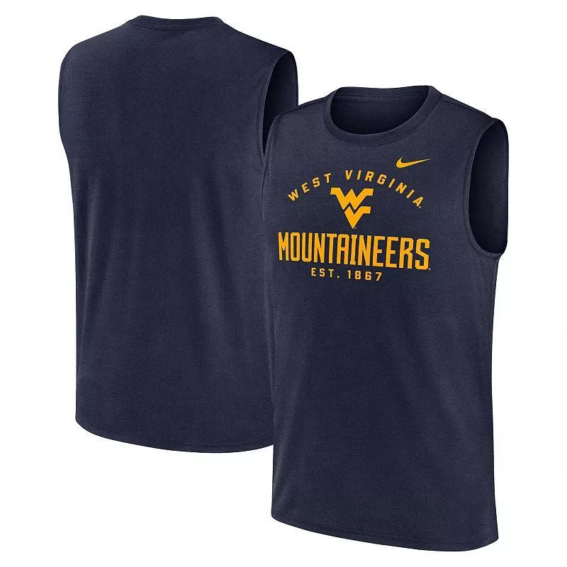 Mens Nike West Virginia Mountaineers Primetime Legend Lock Up Performance Muscle Tank Top Blue Product Image