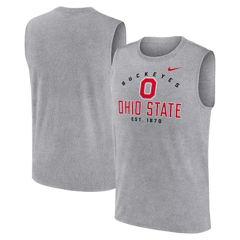 Mens Nike Heather Gray Ohio State Buckeyes Primetime Legend Lock Up Performance Muscle Tank Top Product Image