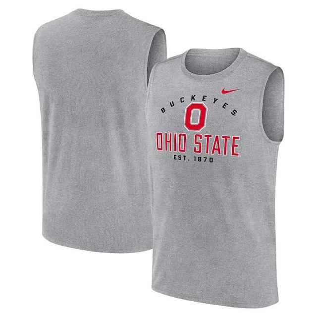 Mens Nike Heather Gray Ohio State Buckeyes Primetime Legend Lock Up Performance Muscle Tank Top Product Image