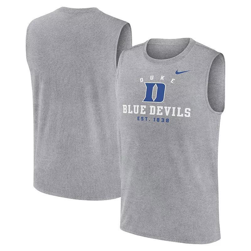 Mens Nike Heather Gray Duke Blue Devils Primetime Legend Lock Up Performance Muscle Tank Top Product Image