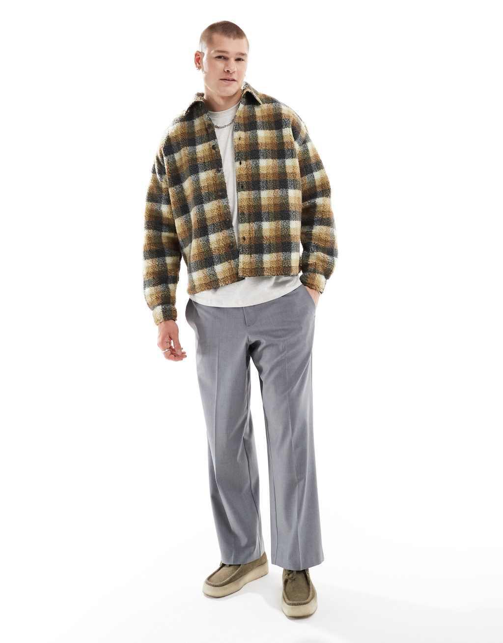 ASOS DESIGN 90s oversized shirt in neutral borg check Product Image