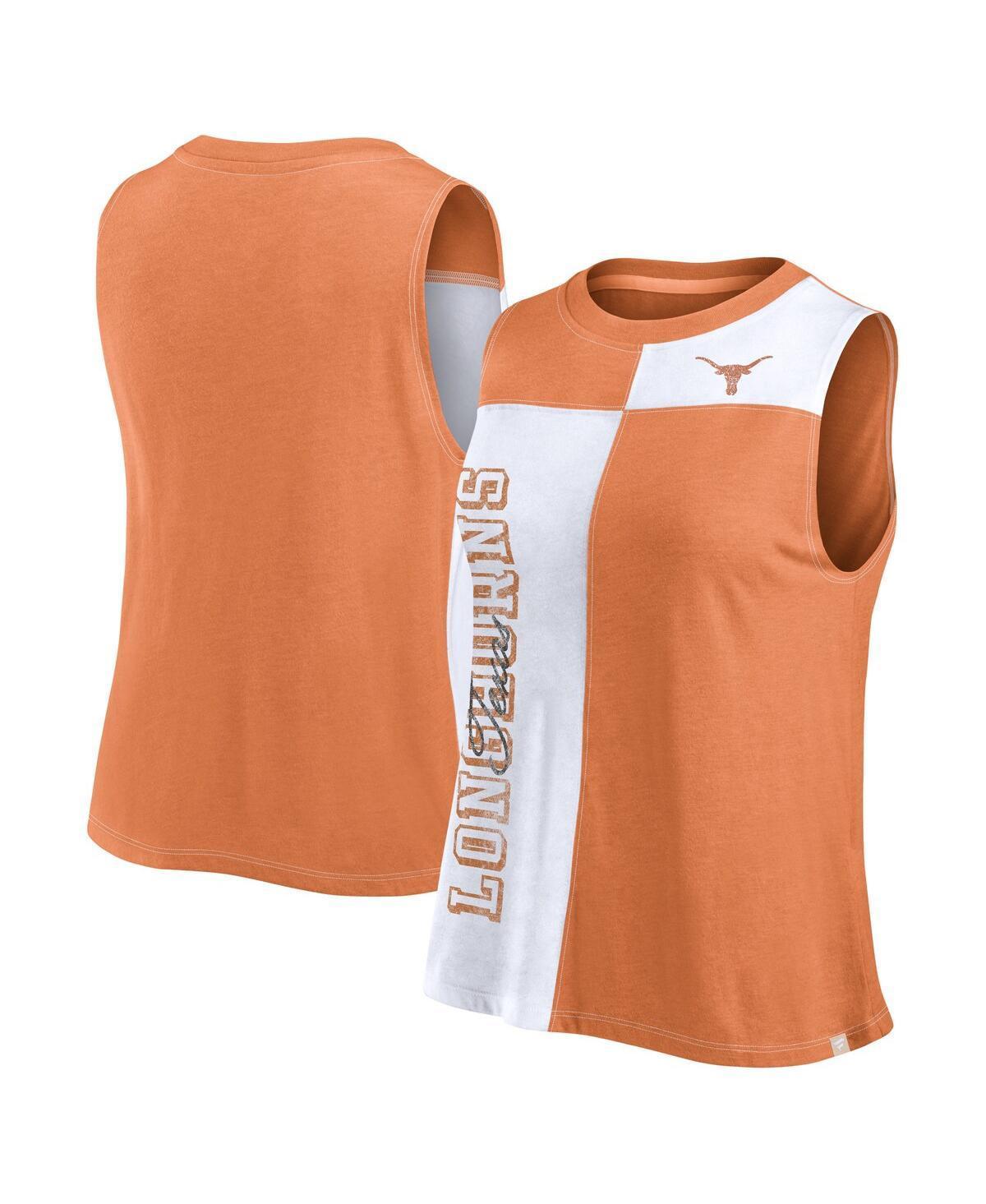 Fanatics Womens Texas Orange Texas Longhorns Colorblock High Neck Tank Top - Burnt Orange, White Product Image