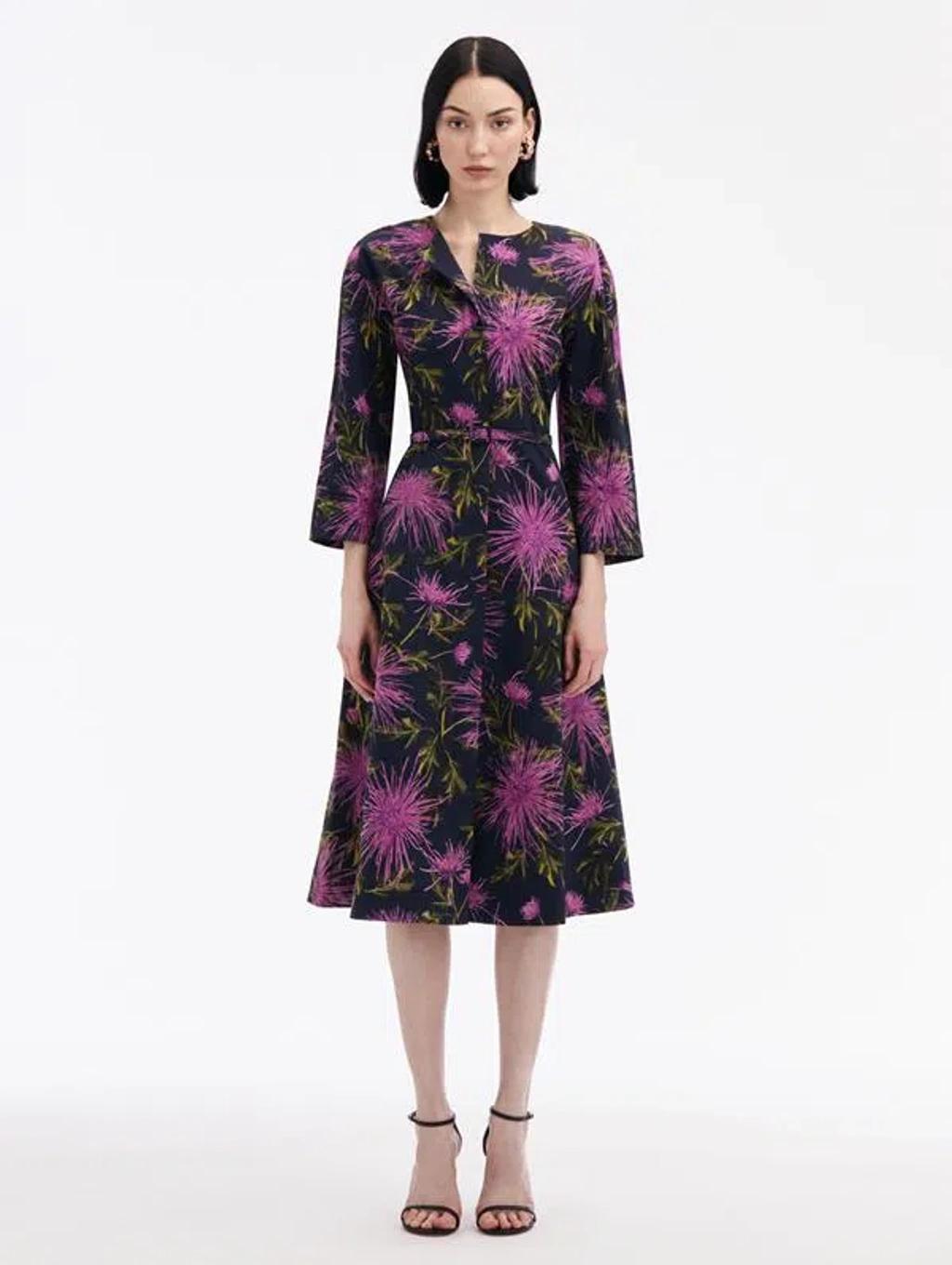 OSCAR DE LA RENTA Chrysanthemum Cotton Poplin Dress In Purple/navy Product Image