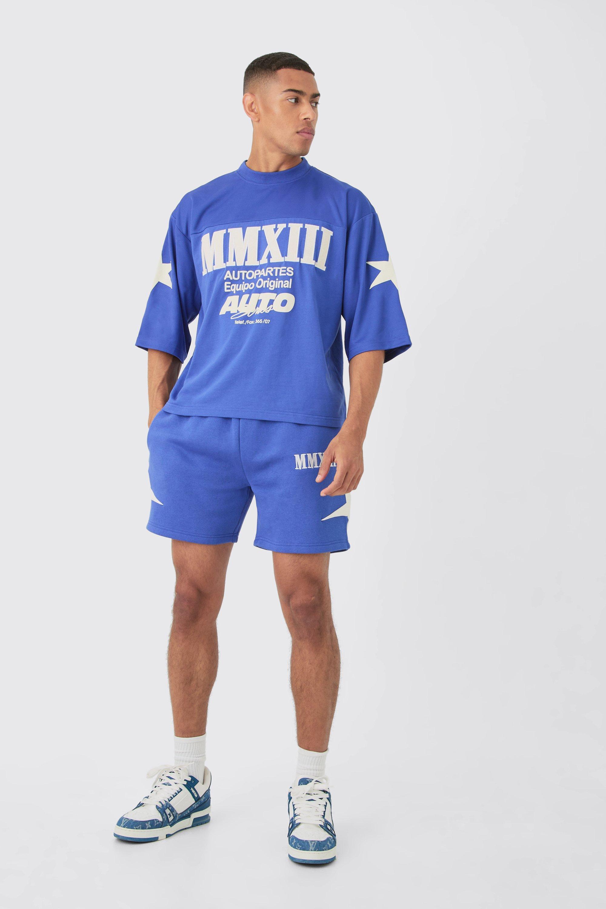 Oversized Boxy Half Sleeve Applique Moto T-shirt & Short Set | boohooMAN USA product image