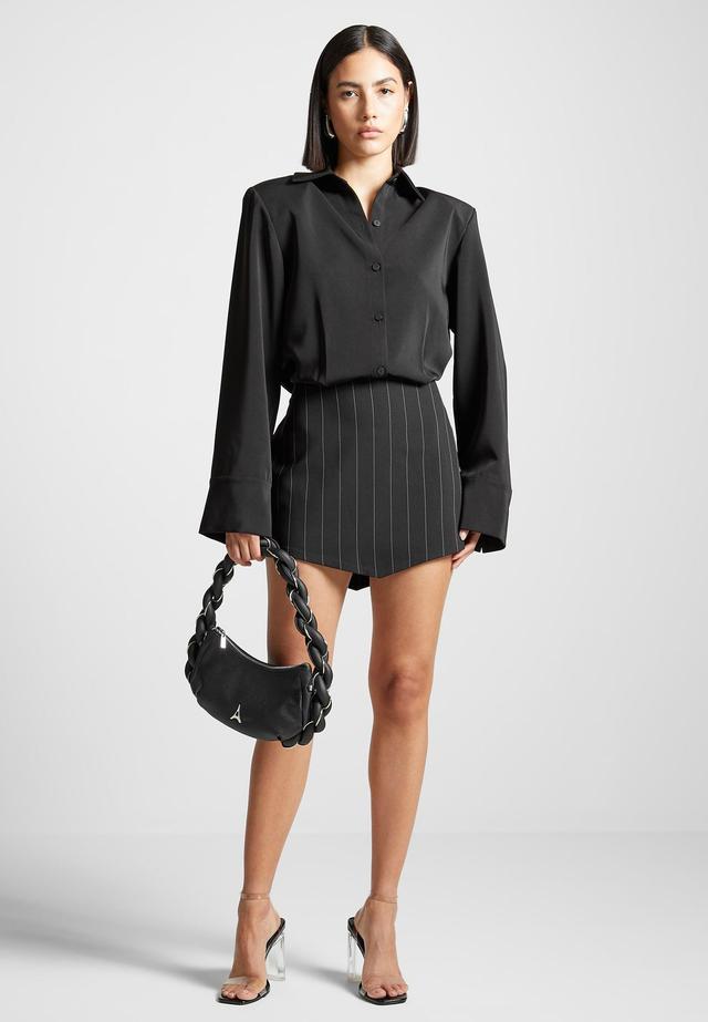 Pinstripe Skirt Shirt Dress - Black Female Product Image