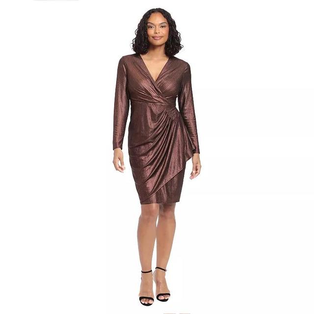 Womens London Times Long Sleeve Faux Wrap Dress Brown Product Image