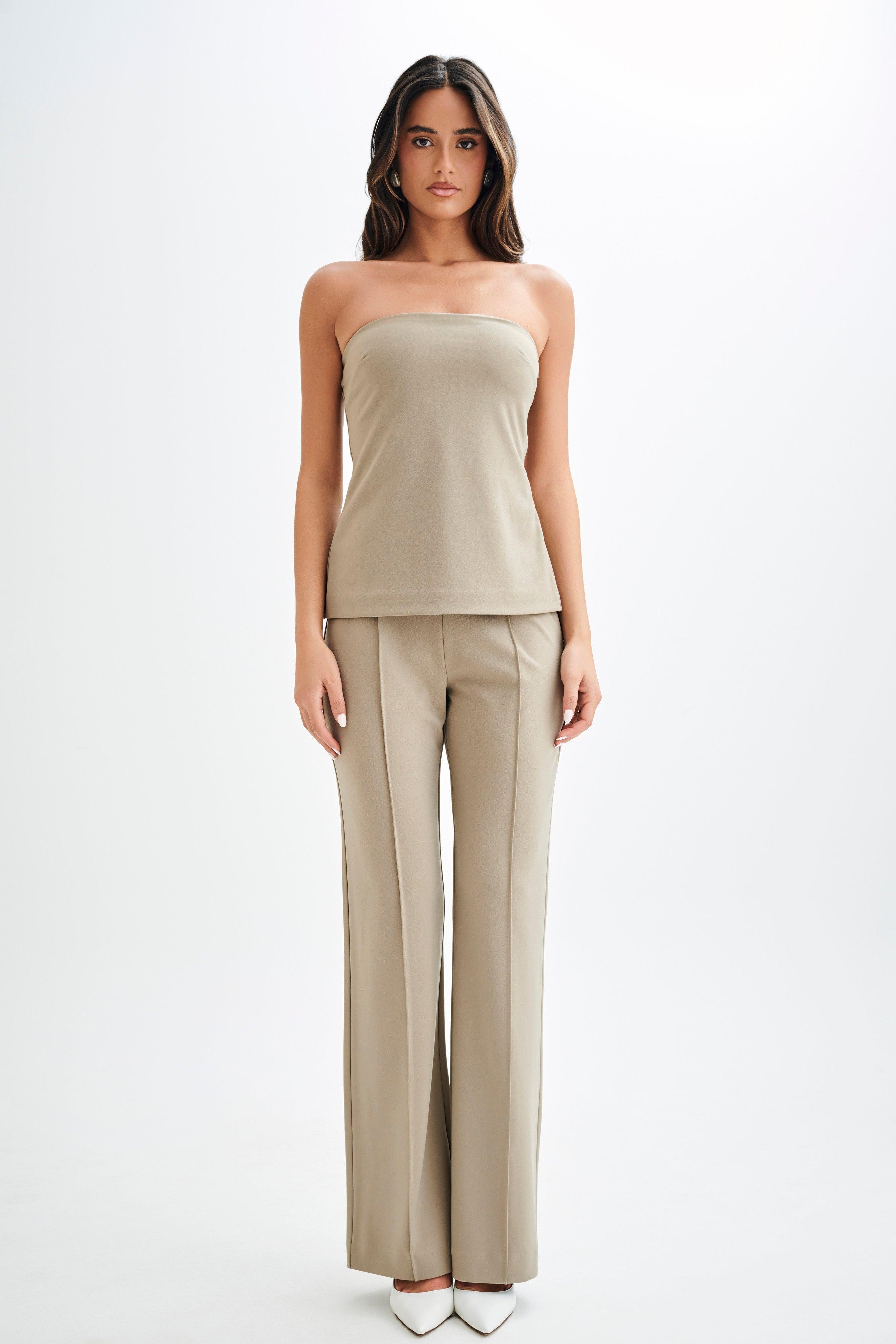 Antonia Pleated Wide Leg Pants - Mushroom Product Image