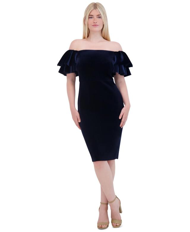 Eliza J Womens Velvet Off-The-Shoulder Dress Product Image