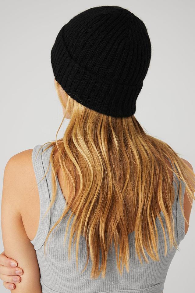 Cashmere Blend Rib Beanie - Black Unisex Product Image