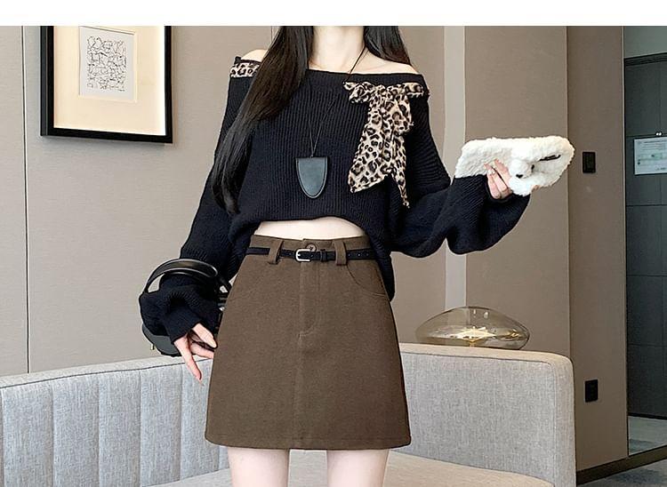 High Waist Plain Mini A-Line Skirt Product Image