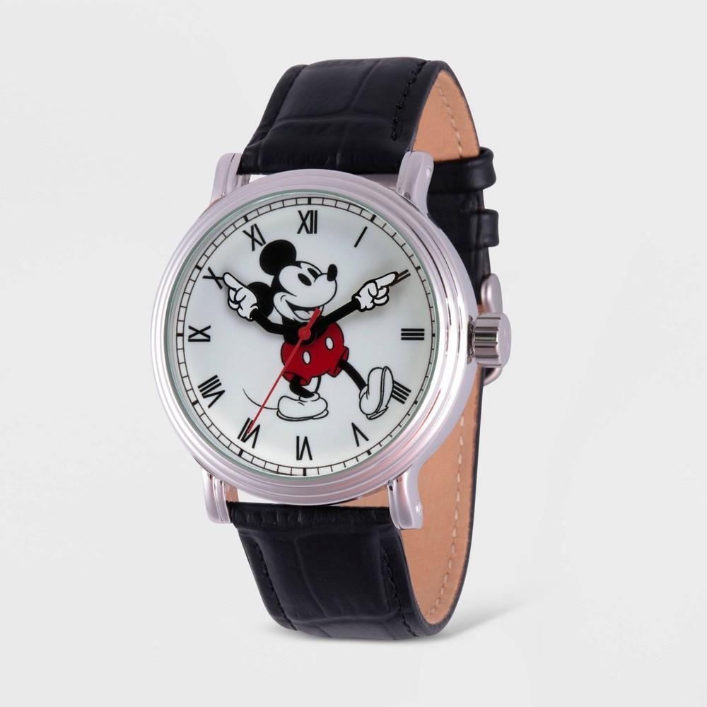 Disneys Mickey Mouse Mens Silver Vintage Alloy Watch Black Product Image