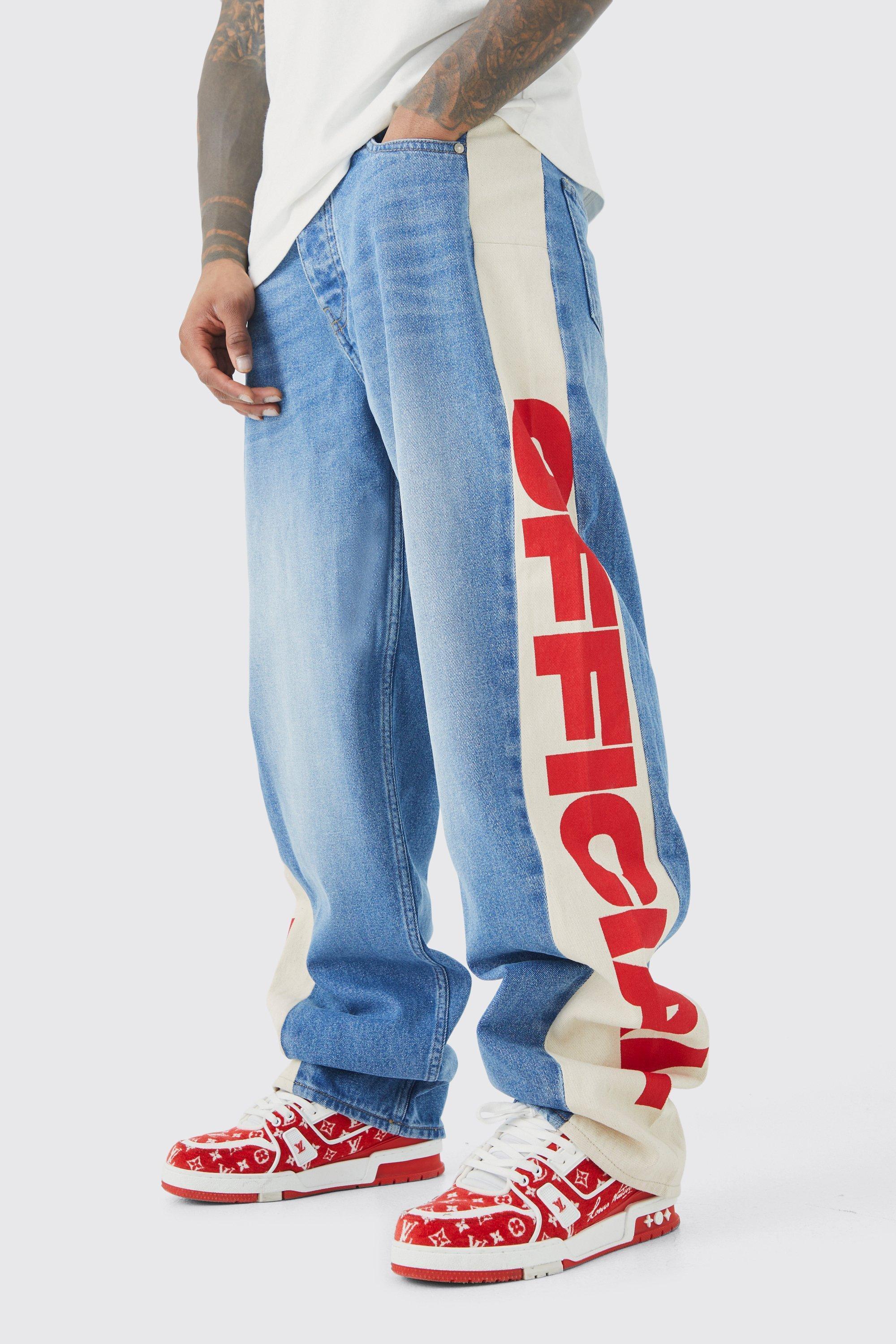 Mens Blue Baggy Rigid Official Cut N Sew Jeans, Blue Product Image