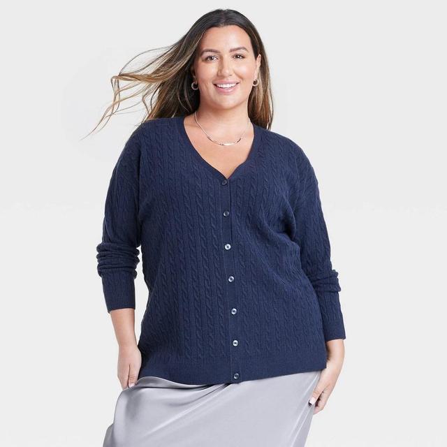 Womens Cable Cardigan - A New Day Navy 3X Product Image