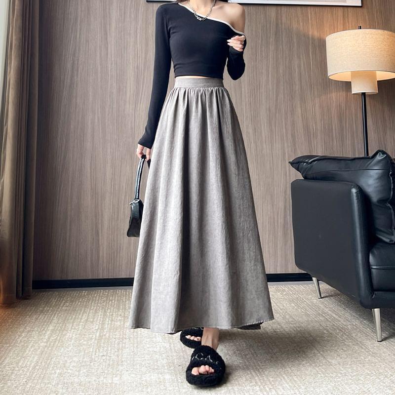 High Waist Plain Maxi A-Line Skirt Product Image