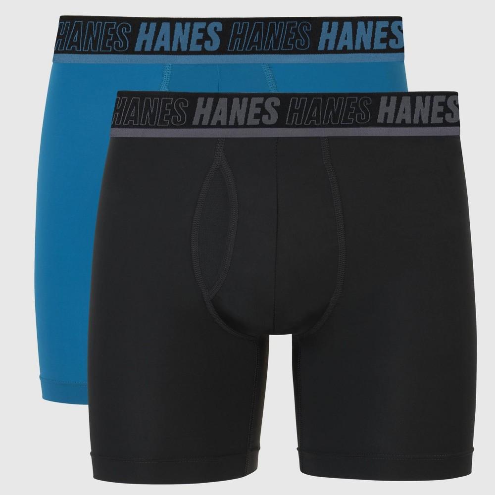 Hanes Moves Premium Mens Total Support Pouch Boxer Briefs 2pk - Black/Blue Product Image