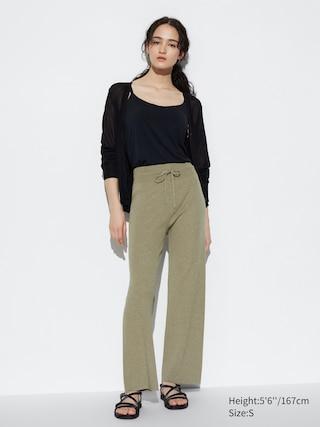 Womens Washable Knit Ribbed Pants Green XS UNIQLO US Product Image