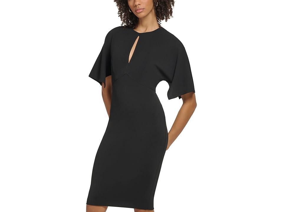 Calvin Klein Scuba Crepe Sheath with Cape Sleeves (Black) Women's Dress Product Image