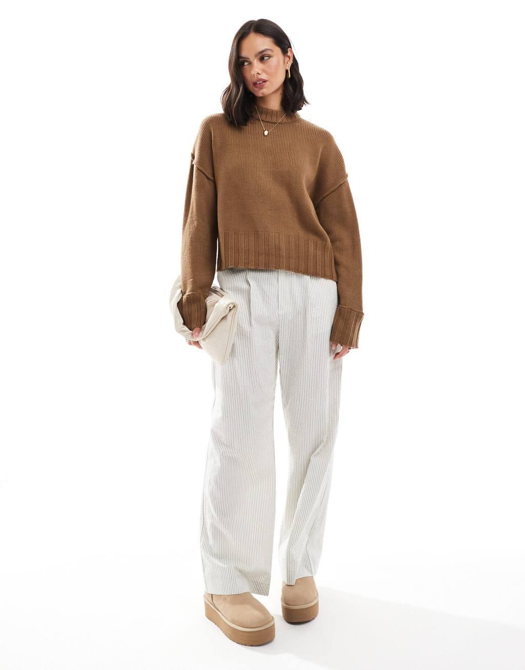 ASOS DESIGN clean crew neck sweater in brown Product Image