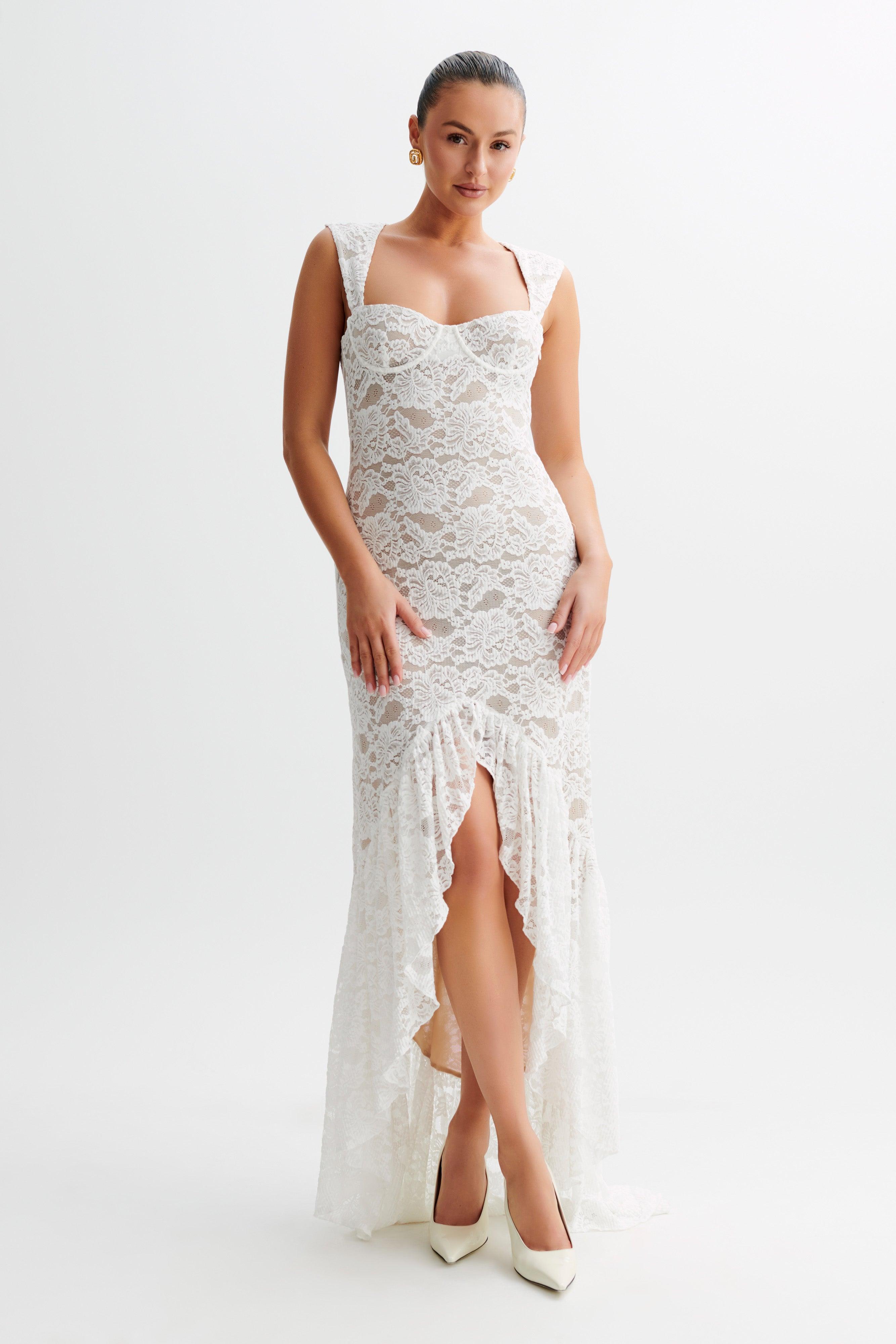 Elda Lace Plisse Maxi Dress - Ivory Product Image