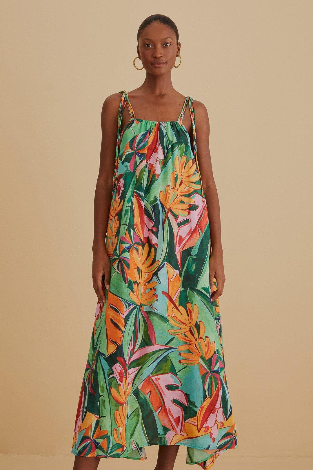 Multicolor Banana Foliage Sleeveless Midi Dress Product Image