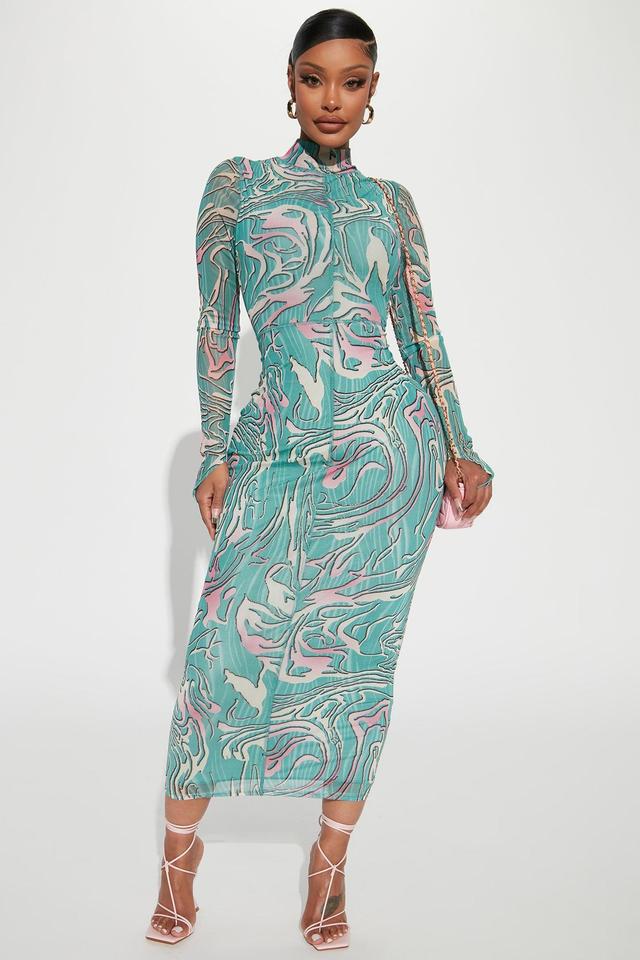 Meet Me Mesh Midi Dress - Aqua/Combo Product Image