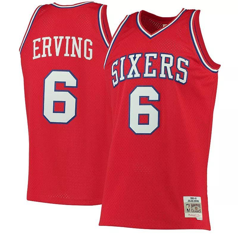 Mens Mitchell & Ness Julius Erving Red Philadelphia 76ers Hardwood Classics Swingman Jersey Product Image