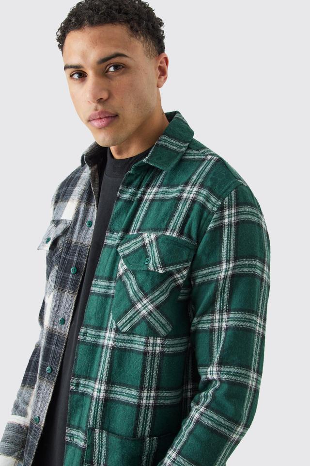 Spliced Frayed Flannel Shirt | boohooMAN USA Product Image