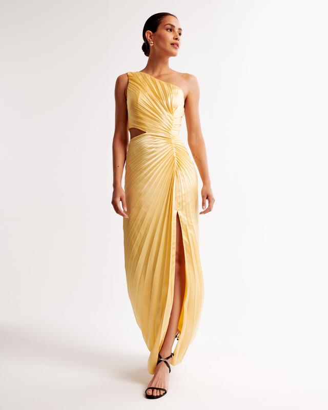 The A&F Giselle Pleated One-Shoulder Cutout Maxi Dress Product Image