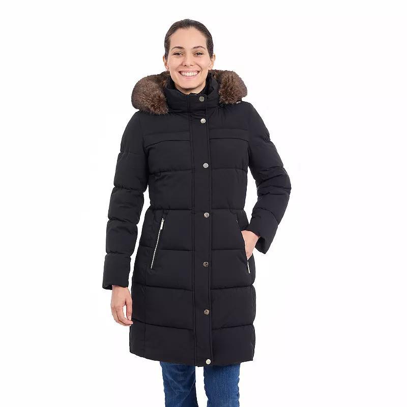 Womens London Fog Faux Fur Trim Hood Long Puffer Coat Product Image