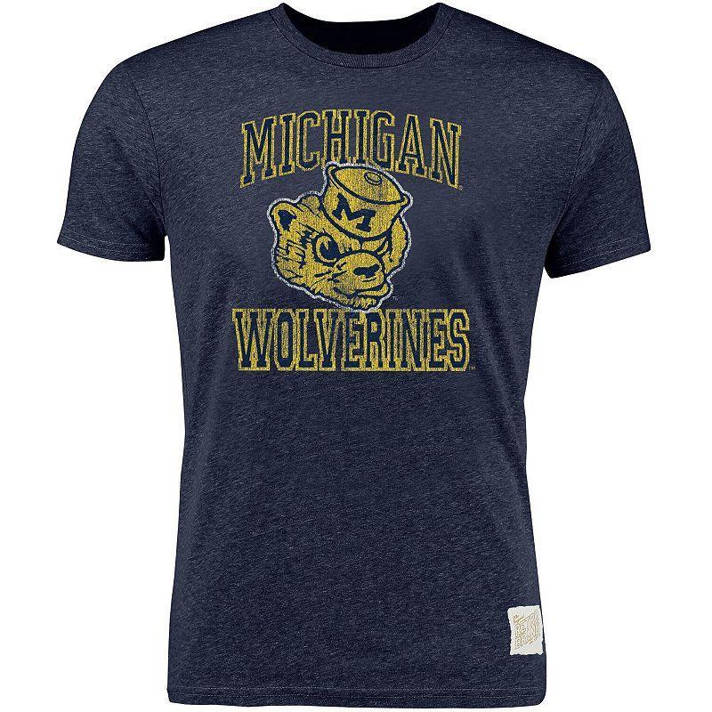 Mens Original Retro Brand Heather Navy Michigan Wolverines Vintage-Like Wolverbear Tri-Blend T-shirt Product Image