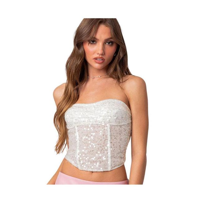 Womens Semi sheer sequin lace up corset top Product Image