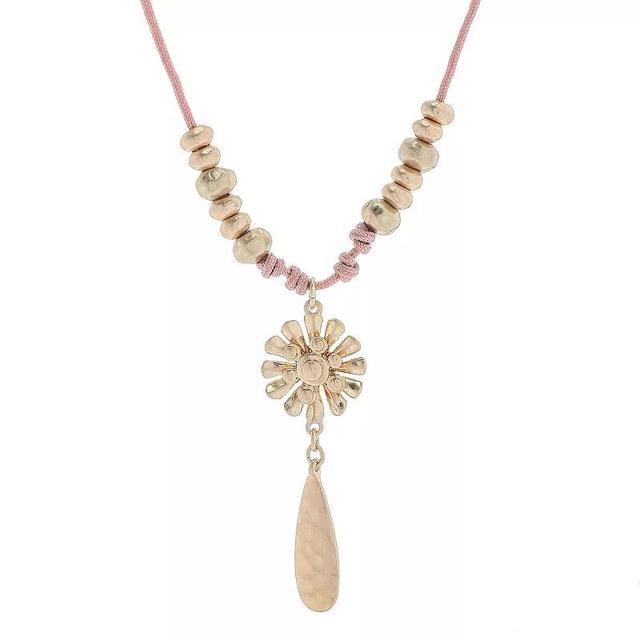 Bella Uno Worn Gold Flower & Teardrop Corded Lariat Necklace, Womens Gold Tone Product Image