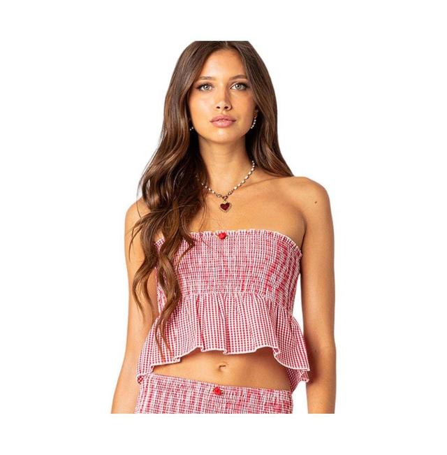 EDIKTED Gingham Smocked Cotton Tube Top Product Image