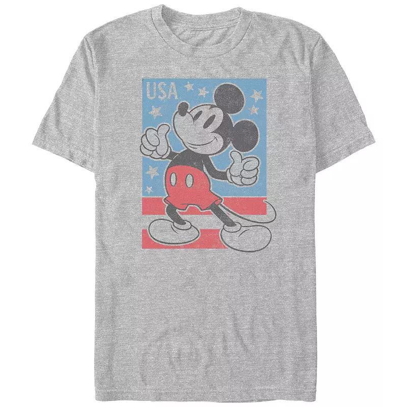 Disneys Mickey Mouse USA Stamp Big & Tall Graphic Tee, Mens Athletic Grey Product Image