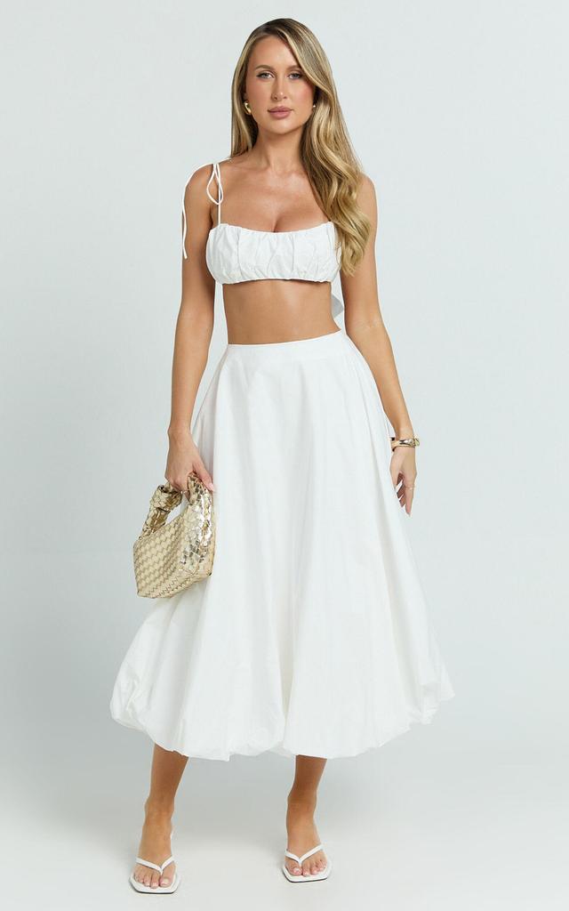 Sanders Two Piece Set - Ruche Strappy Square Neck Top And Bubble Hem Skirt in Off White Product Image