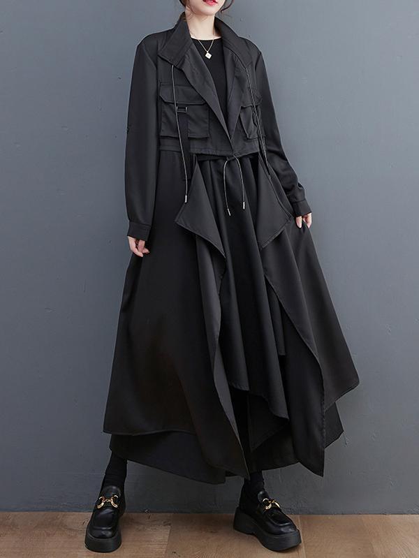 Loose Long Sleeves Drawstring Split-Joint Lapel Trench Coats product image