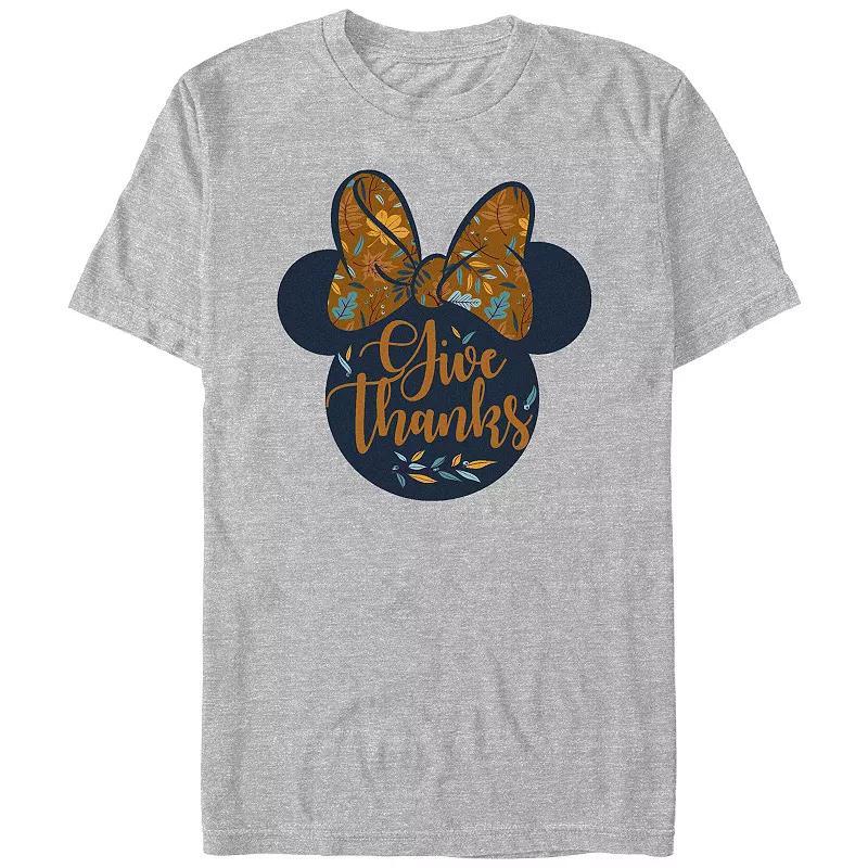 Disneys Minnie Mouse Bow Give Thanks Mens Graphic Tee Athletic Grey Product Image