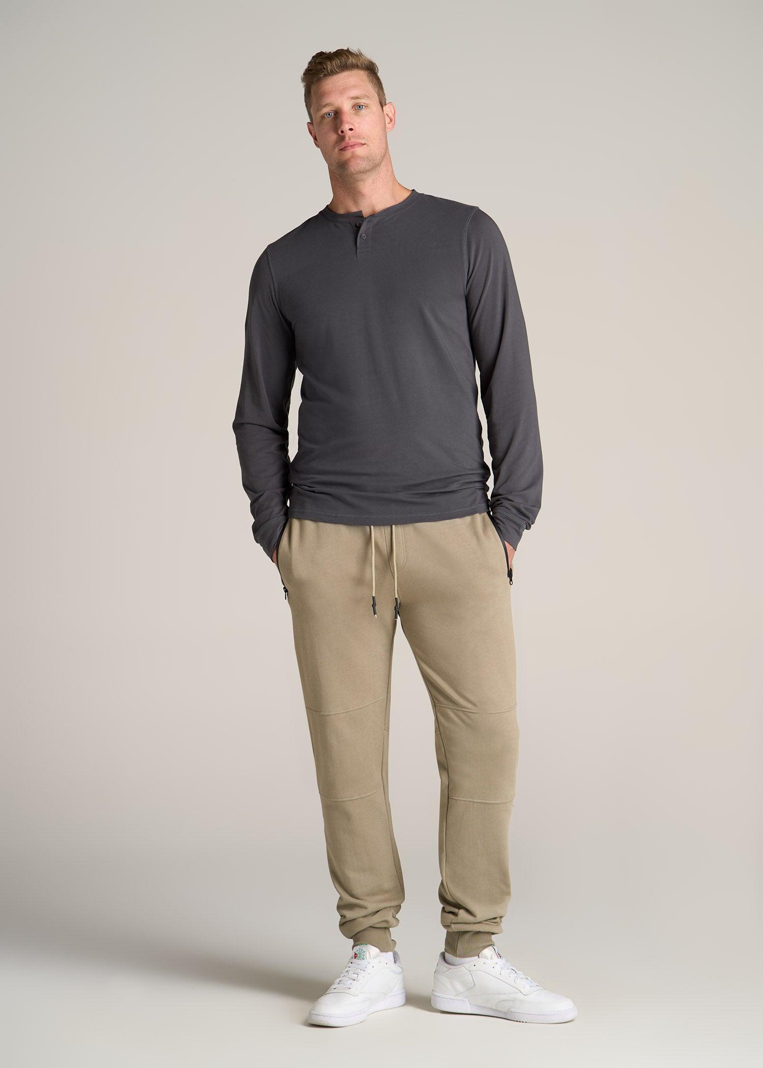 Pima Stretch Knit Henley Shirt for Tall Men in Iron Grey Male Product Image